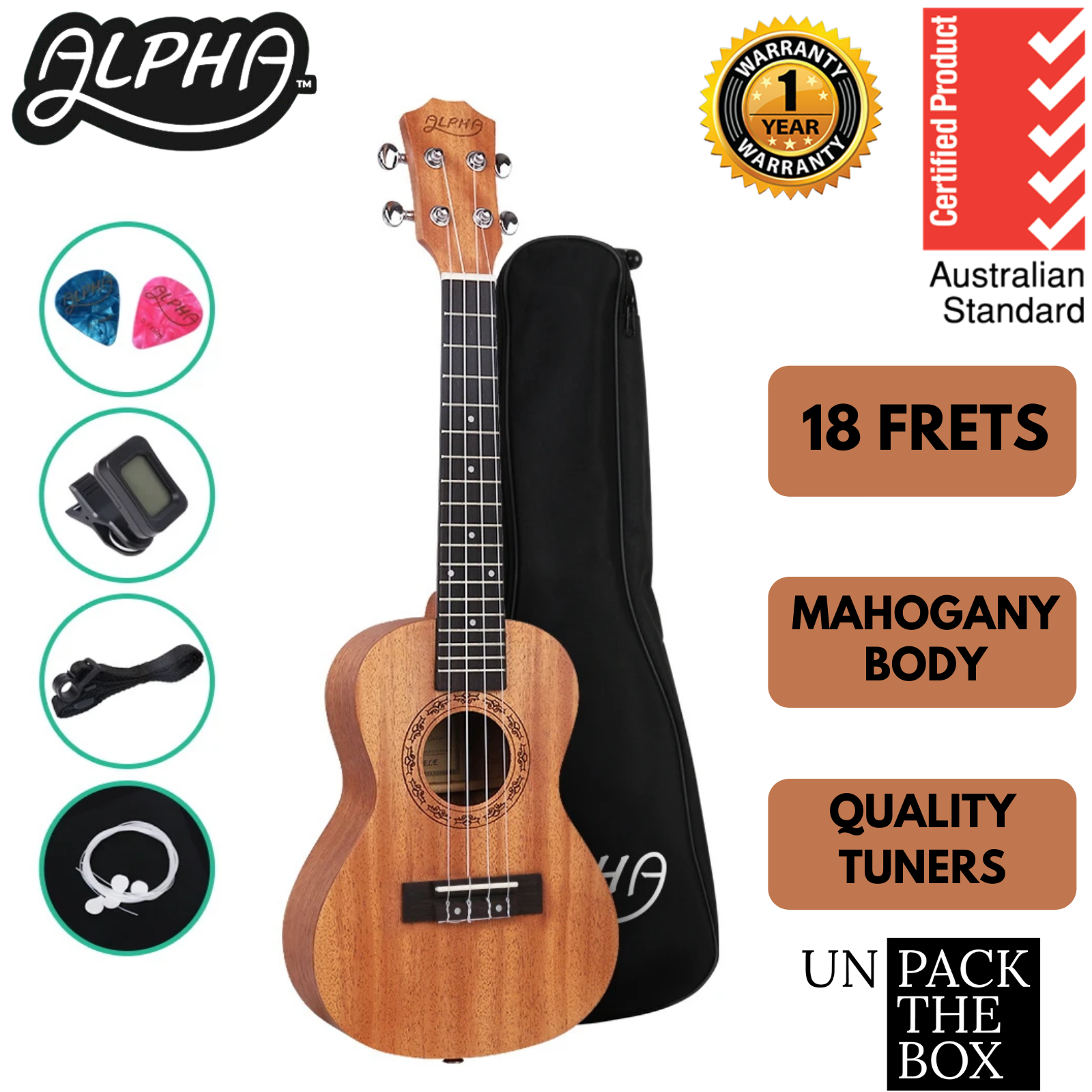 ALPHA Concert Ukulele  is an electric ukelele that has premium feel and great for beginners