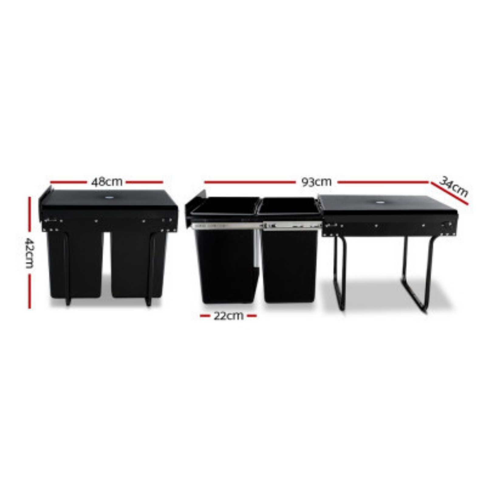 Cefito Dual Side Pull Out Bin has 15/20 litre capacity for each compartment with lids