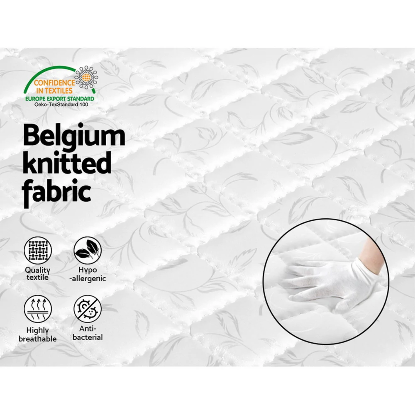 Giselle Bedding Alzbeta Spring Mattress features Belgium knitted fabric, quality textile, hypoallergenic, highly breathable