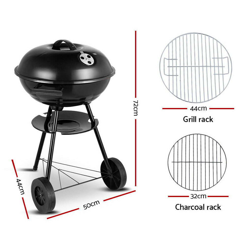 Grillz Charcoal BBQ Smoker has overall dimensions of 44 cm x 59 cm x 72 cm