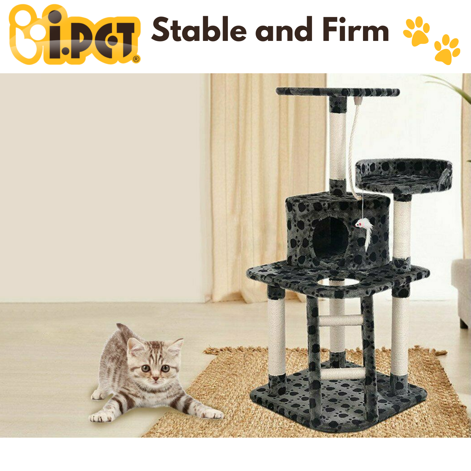 i.Pet Cat Scratching Post Tree has multi-platforms with ample play and rest areas for scratching, playing, perching and climbing