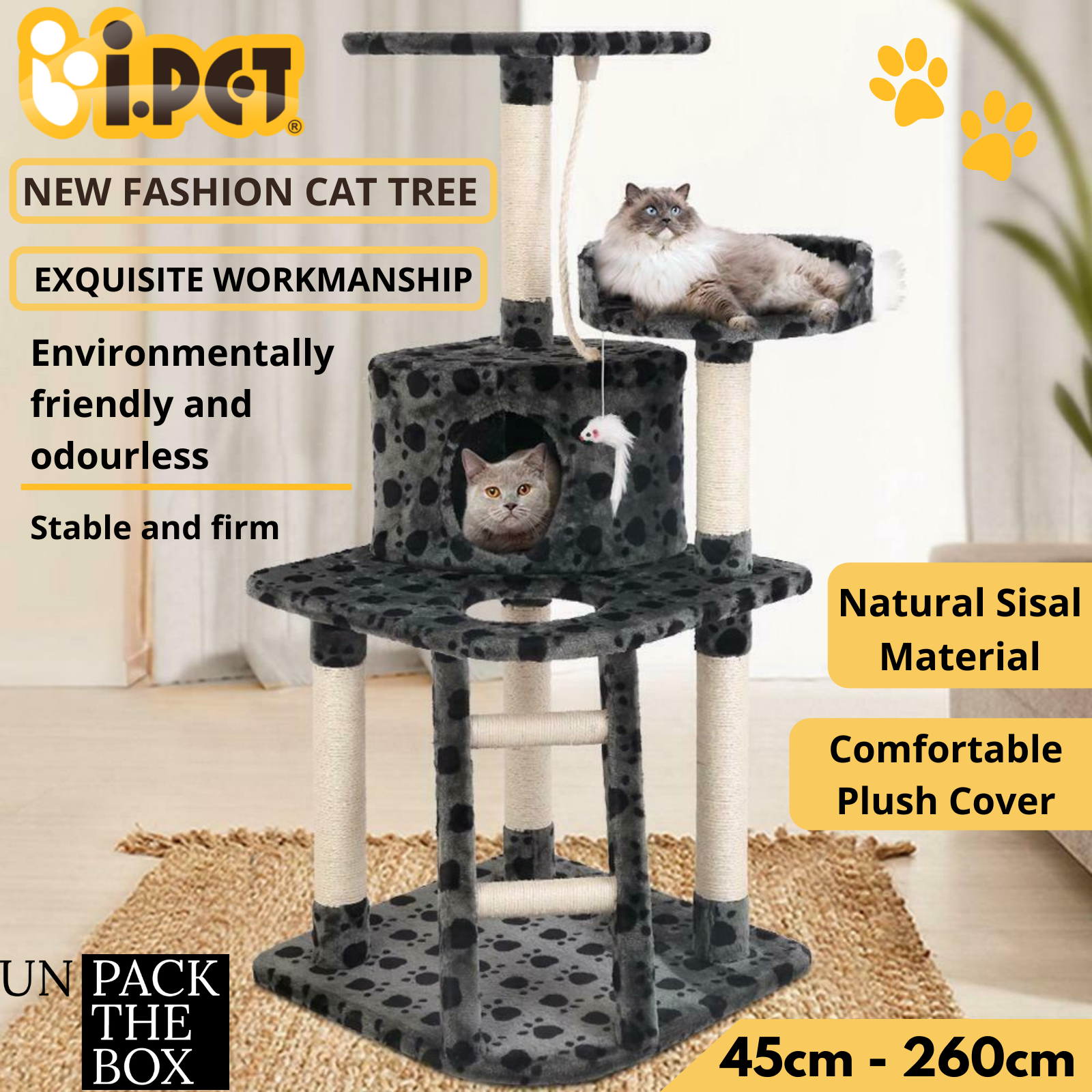 Built to satisfy the natural instincts of your precious pet, the Cat Tree include hosts of nooks & crannies for Tom & Tabby.